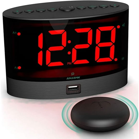 HAYAN Extra Loud Alarm Clock for Heavy Sleepers, Wireless Bed Shaker, Vibrating Dual Alarm, Deaf and Hearing-impaired, Adjustable Volume/Dimmer/Wake up Mode, USB Charger Port