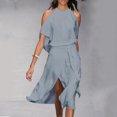 thumbnail image 2 of B91xZ Robe Sans Manches pour Femmes Décontractée Ample Longue Robe Fendue Maxi Été Plage, Gris TTG, 2 of 5