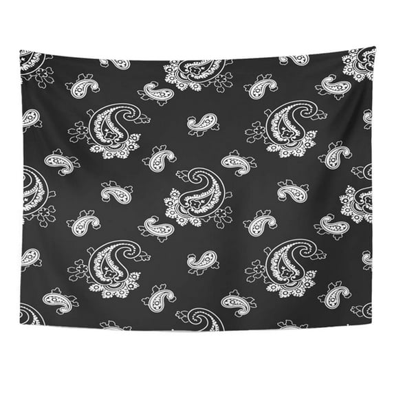 UFAEZU White Paisley On Black Abstract Bandana Beautiful Beauty Elegant Ethnic Floral Wall Art Hanging Tapestry Home Decor for Living Room Bedroom Dorm 51x60 inch