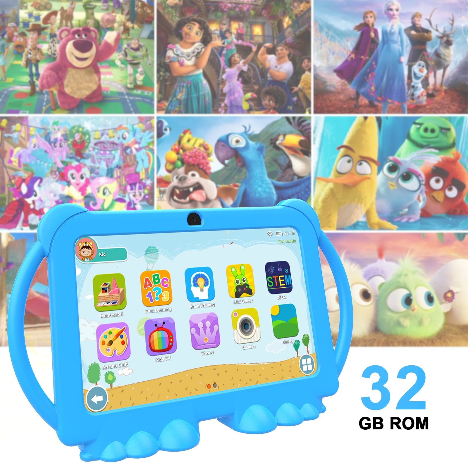 Kids Tablet, 7 inch Android Tablet for Kids, 4GB RAM 32GB ROM 1TB Expand, Toddler Tablet with Parental Control, IPS Screen, Dual Camera, Educational, Games, Shockproof Case for Boys/Girls (Blue)