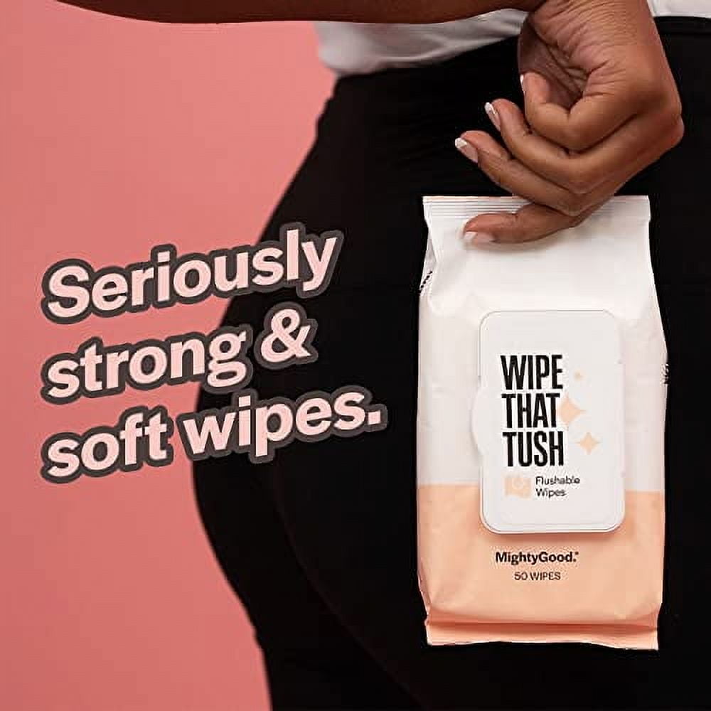 MightyGood. Wipe That Tush Flushable Wipes - 6 Packs of 50 Wipes - 300 Total Wipes - Hypoallergenic & Fragrance-Free Wipes with Aloe - Flushable Tested & Septic-Safe