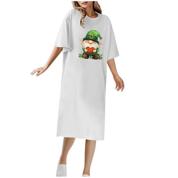 Vestido Corto de Verano Cuello Redondo Estilo de Camiseta de Longitud de Tobillo de Manga Corta, Altamente Elástico para Pijamas Y Ropa Interior Sexy