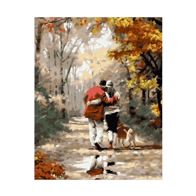 12 * 16 pulgadas DIY Pintura al óleo sobre lienzo Pintura por número Kit Caminar en el bosque Patrón Abanopi 30*40cm