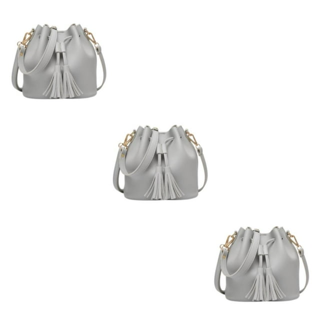 kurtrusly Stylish Bucket Shoulder Bag Drawstring Purse Handbag for Small Shopping Red Gray 22x11x19CM 3Set
