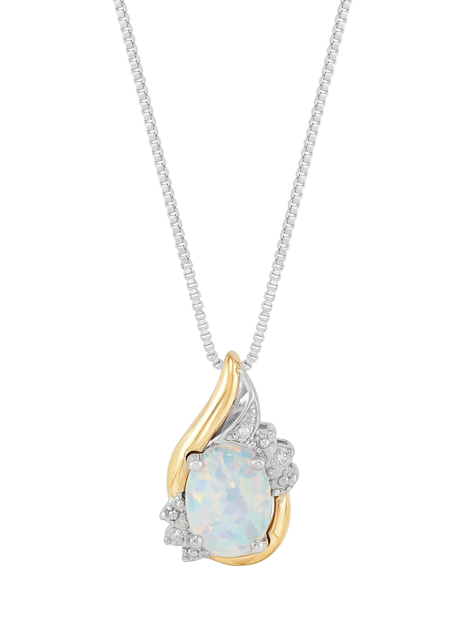 Brilliance Fine Jewelry Created Opal Diamond Accent Necklace in Sterling Silver and 10kt Yellow Gold,18"