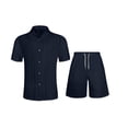 thumbnail image 5 of IWRICH Men's 2 Pieces Outfits Summer Beach Set Short Sleeve Button down Shirts and Shorts 2 Piece Loose Fit Hawaiians Sets Navy XL, 5 of 6