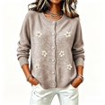 thumbnail image 3 of WCJM Cardigan for Womens Fall Long Sleeve Button Down Crewneck Knit Top Casual Outwear Coat (Khaki,L), 3 of 5