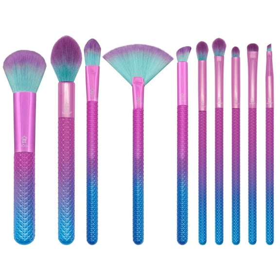 Moda Prismatic Signature 10pc Makeup Brush Set, Includes Pointed Foundation, Fan, and Crease