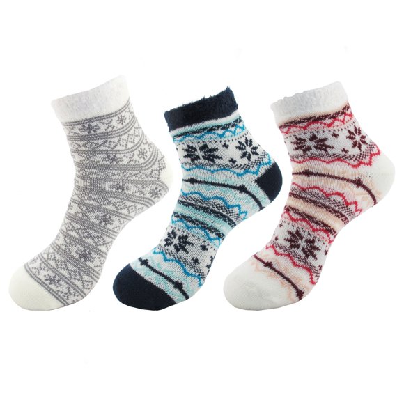 BambooMN Chaussettes de Maison Double Couche Extra Épaisses Antidérapantes Douces Chaudes Confortables, Assortiment A, 3 Paires