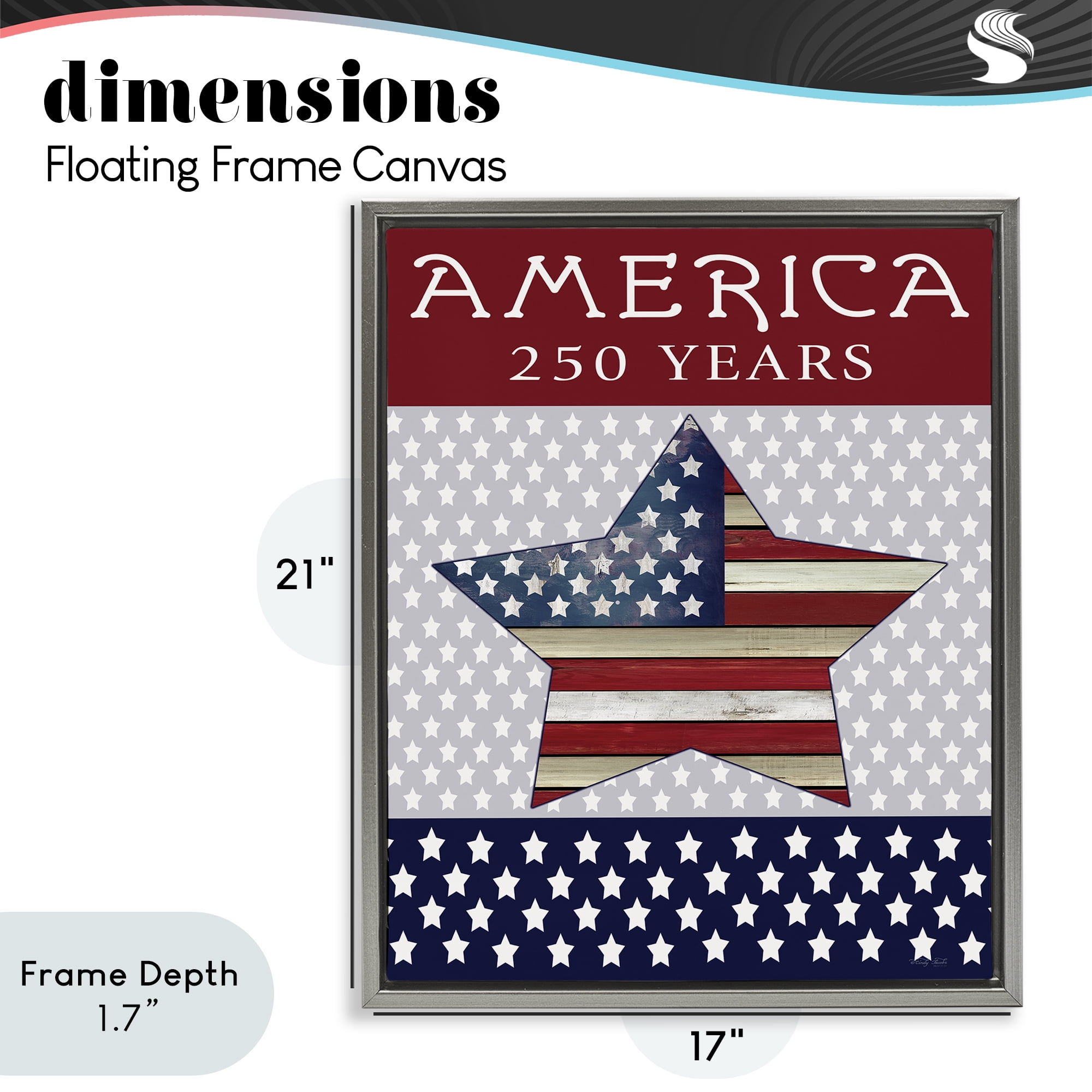 Stupell Industries Historic America 250 Years Gray Framed Floater Canvas Wall Art, design by Cindy Jacobs