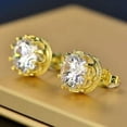 thumbnail image 2 of 2.00 Ct Round Cut Moissanite Solitaire Stud Earrings, 14K Yellow Gold Plated, Hypoallergenic, Brilliant Sparkle, Push-Back, 2 of 3