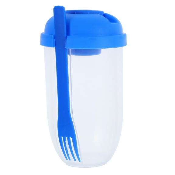 WHAMVOX Portable Salad Shaker Cup With Fork Fresh Fruits And Vegetables Dressing Jar Leak-Proof Food Dressing Cup Ideal For Office School Outdoor Blue