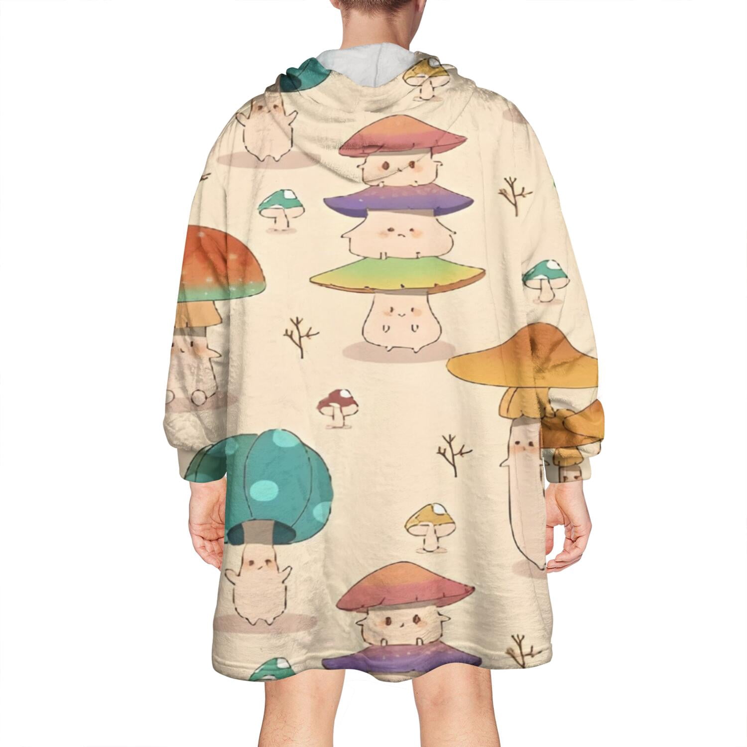 Red Mushroom Cartoon Light Pattern Wearable Oversized Blanket,Wearable Blanket Hoodie for Adults,Cozy Hooded Blankets with Super Pockets,Super Warm Fuzzy Pullover for Women & Men