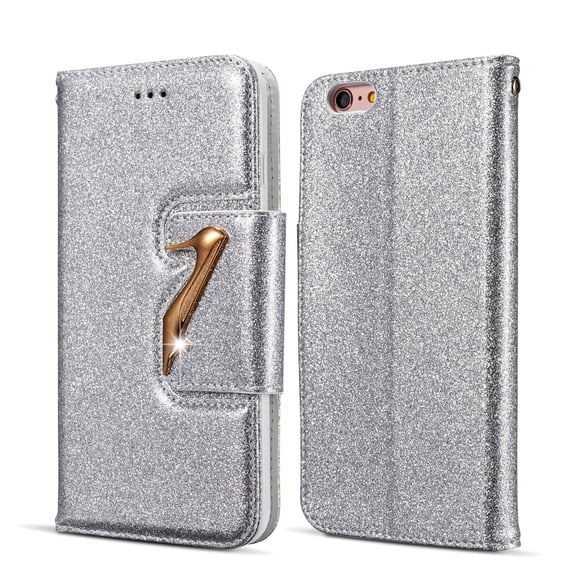 iPhone 6S Plus Case Wallet, iPhone 6 Plus Case, Allytech Glitter Bling Leather Cover Folio Credit Card Holder Wristlet Shockproof Protective Phone Case for Apple iPhone 6 Plus/ 6S Plus (Silver)