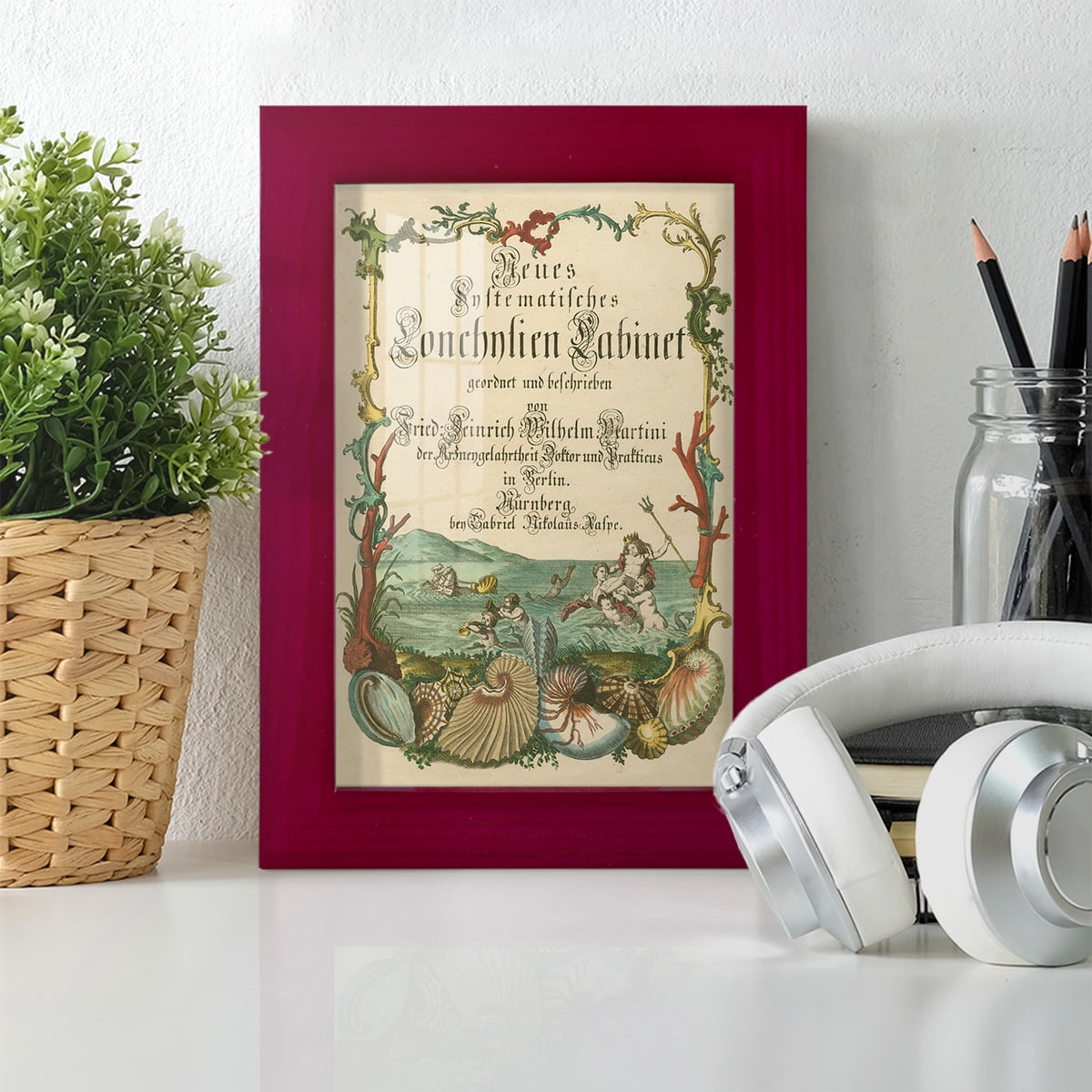 Cabinet of Conchology -Framed Print w/glass-Cherry Red