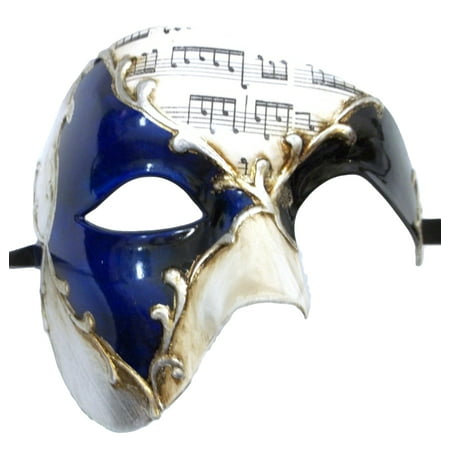 Men's Phantom Music Blue Silver Large Mardi Gras Masquerade Elegance Mask