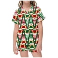 thumbnail image 1 of DGHM Ensemble Portefeuille pour Femmes Tenue de Pâques 4t Pyjama Décontracté Imprimé de Noël à Boutons Col Rabattu Manches Courtes Shorts Vert, 1 of 4