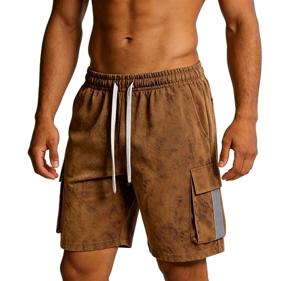 Zylanna Men's Cargo Shorts with Multi-Pocket, Breathable Relaxed Fit Elastic Waist Casual Outdoor Hiking Shorts for Men Brown