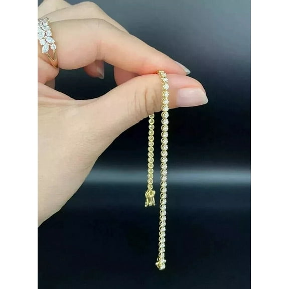 5Ct Round Cut Lab-Created Diamond Women Tennis Bracelet 14K Yellow Gold Plated 925 Sterling Silver