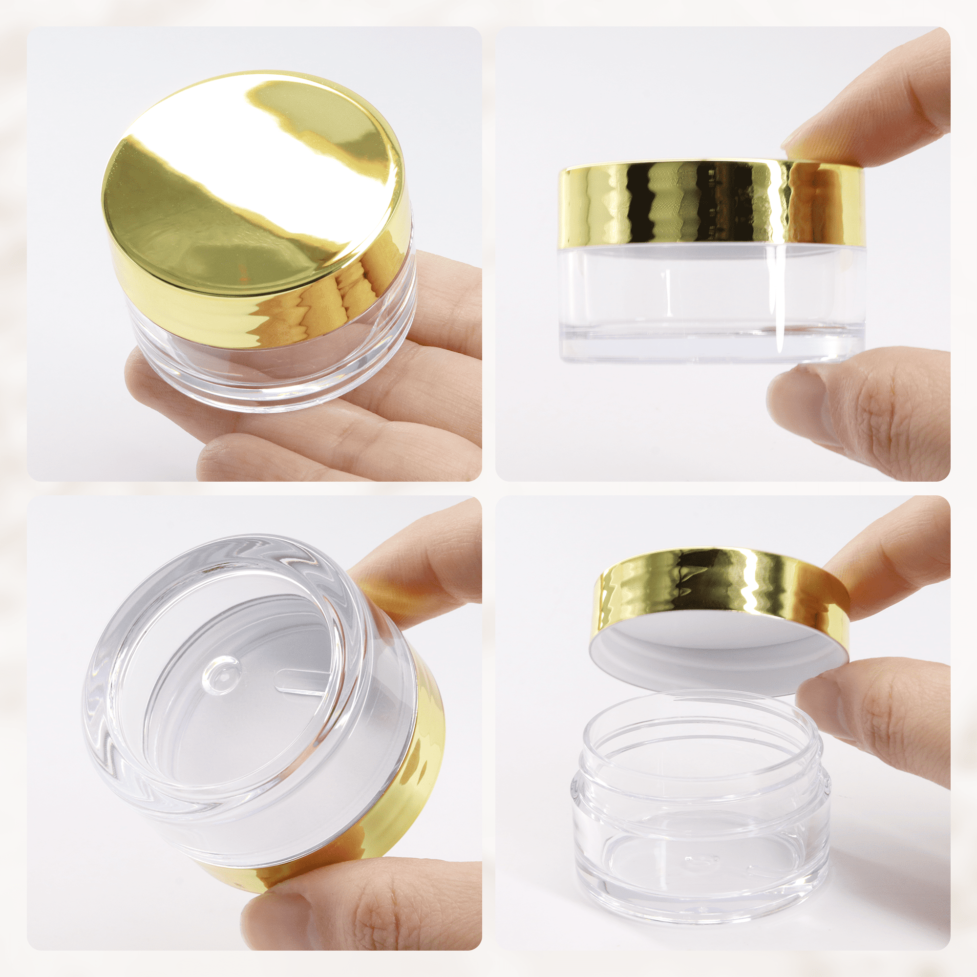 Beauticom 24 Pieces High Quality 20G/20ML Clear Round Acrylic Cosmetic Product Sample Travel Jars with Flat Top Lids (Gold)