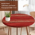 thumbnail image 4 of Red Wood Grain Round Tablecloth, Fitted Table Cover with Elastic for 55"-60" Round Tables, Farmhouse Vintage Wooden Rustic Planks Table Cloth Outdoor Indoor Dinning Party Waterproof Tablecloths, 4 of 7