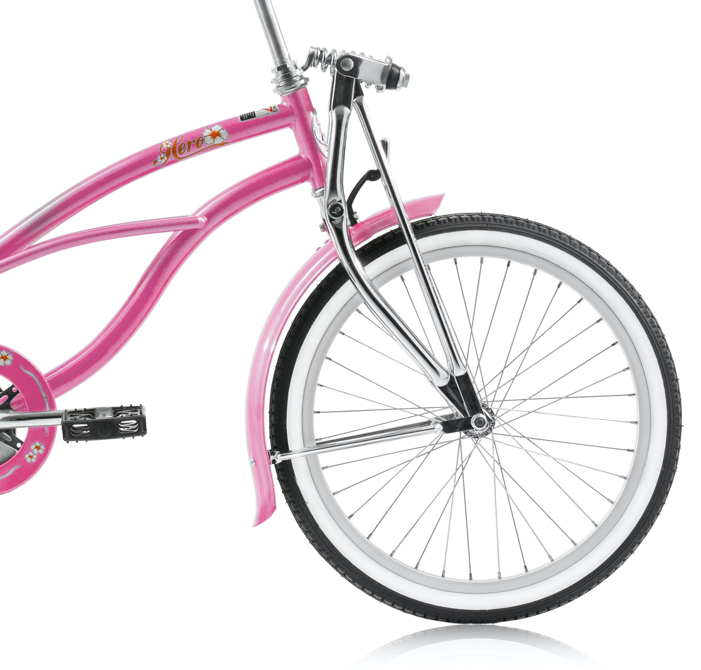 Wonder Wheels 20 In. Beach Cruiser Lowrider Coaster Brake Single Speed Bicycle, Bike With Banana Seat Stainless Steel Spokes One Piece Crank Alloy Rims 36 H - Pink