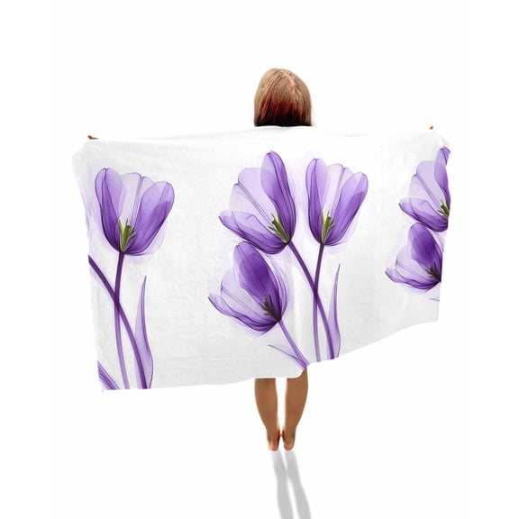 Luxury Purple Tulip Beach Towels Oversized Super Absorbent, Watercolor Spring Rustic Floral Lightweight Bath Towel Quick Dry Sets For Bathroom/Pool/Rv Camping/Beach Play/Gym Room/Picnic 31"x62"