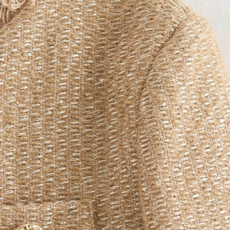 Olyvenn Women Tweed Jacket Frayed Cropped Jacket Womens