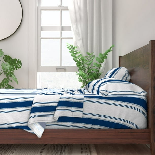 French Ticking Stripe Decor Navy 100 Cotton Sateen Sheet Set By Roostery Com - French Ticking Bedding French Ticking Stripe Decor Navy 100 Cotton Sateen Sheet Set By Roostery Com - French Ticking Bedding