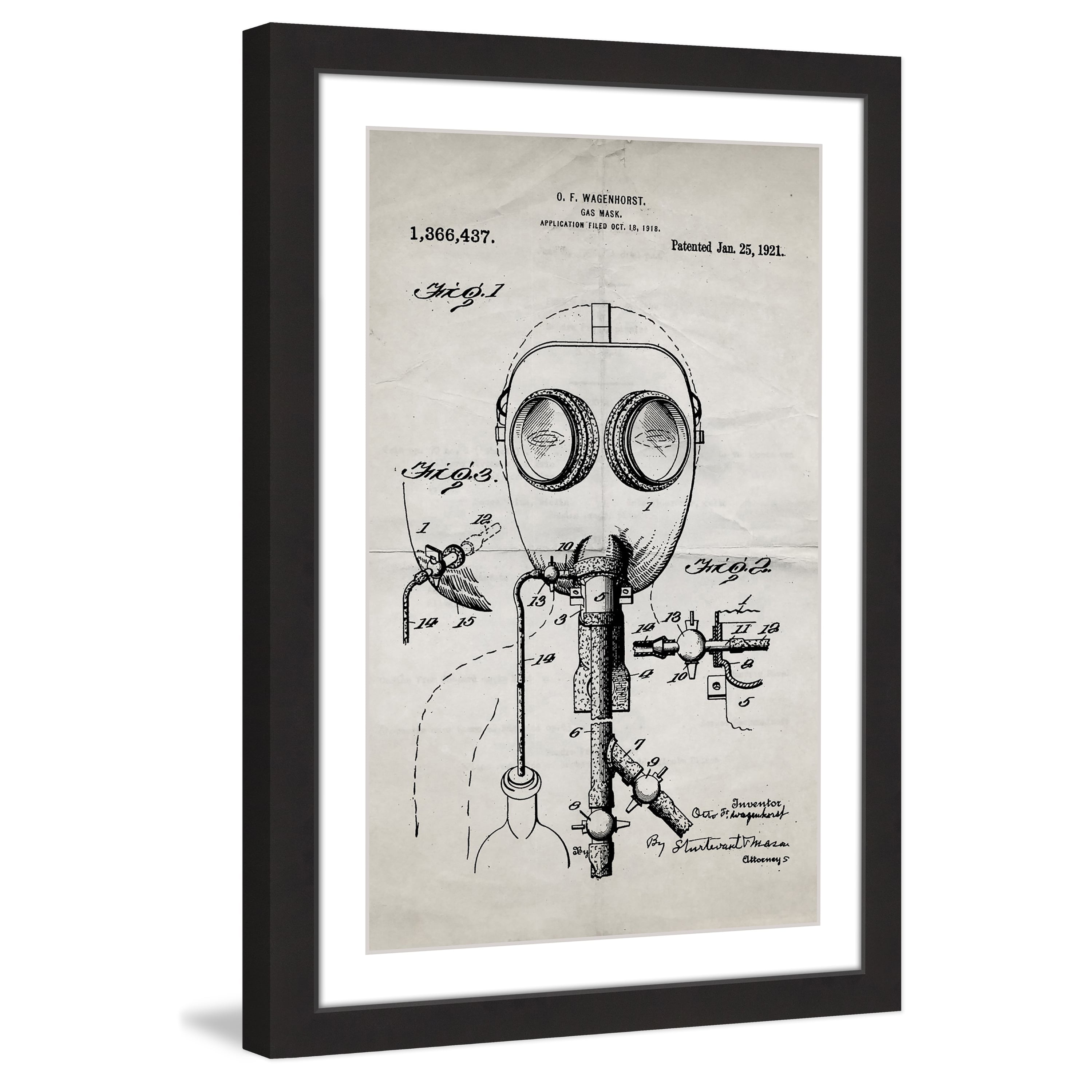 "Gas Mask 1921 Old Paper" Framed Painting Print
