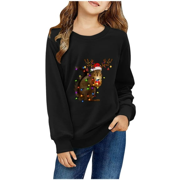 Jamicy Crewneck Sweatshirts for Kids Clearance Slaes Christmas Children's Sweatshirt Funny Santa Squirrel Christmas Kids Sweatshirt Unisex Shirt