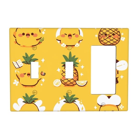 Cute Smiley Pineapple Switch Cover Decorative Wall Plate 3-Gang 2-Toggle 1-Decor Standard Size
