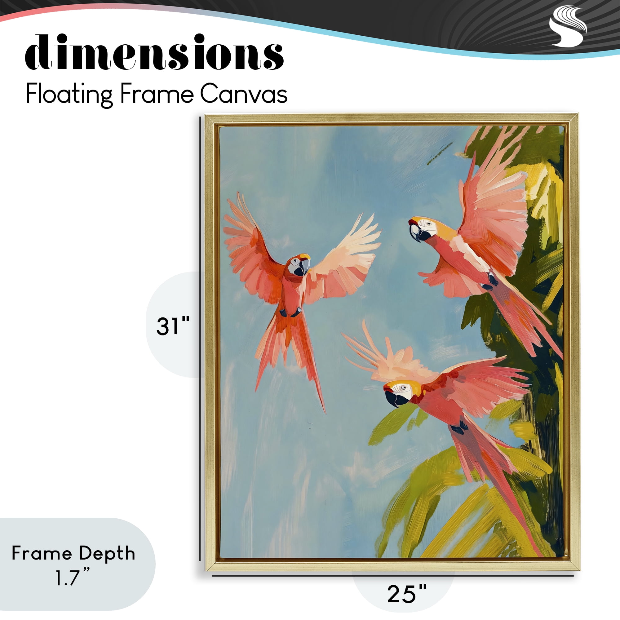 Stupell Industries Botanical Parrots in Flight Gold Framed Floater Canvas Wall Art, design by The Prints Vibe