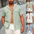 thumbnail image 1 of Sentmoon Summer Clothes for Mens Oversized Relaxed Turndown Collar Short Sleeve Beach Shirts with Pockets Button up Solid Color Tops for Mens Trendy Comfy for Boating M, 1 of 7
