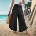 thumbnail image 4 of Fesfesfes Women's Loose Trousers Elastic Smocked High Waist Solid Color Ruffled Hem Full-Length Pants Casual Breathable Beach Wearing(Black#1,L), 4 of 8