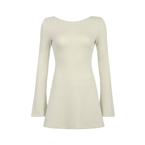 Women Backless Bodycon Mini Short Dress Long Sleeve Knit Hollow Outoomph  Slim Fit Solid Color A-Line Dress Clubwear Autumn Streetwear - Walmart  Business Supplies