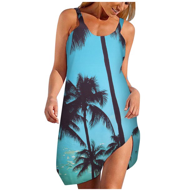 Miarhb Miarhb Women Casual Summer Fashion Sexy Sleeveless Printed Loose Beach Dress Walmart Com Walmart Com