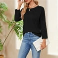 thumbnail image 6 of WREESH Womens Fashion Dressy Tops Fall And Winter New Solid Color Casual 3/4 Sleeve Round Neck Loose Bottom T-Shirt Tops Pullover Black, 6 of 7