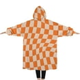 thumbnail image 2 of Oversized Wearable Blanket Hoodie,Orange and White Wavy Checkerboard Pattern Sherpa Blanket Hoodie with Super Pockets,Super Warm Fuzzy Pullover for Women & Men, 2 of 6