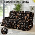 thumbnail image 3 of ZIATUBLES 8 Piece Recliner Chair Cover, Soft Stretch Reclining Sofa Slipcovers for 3-Seater Couch with Pockets Soft Furniture Protector with Elastic Bottom for Living Room, Paw Print Black Printed, 3 of 9