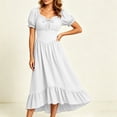 thumbnail image 4 of LEKWK Renaissance Dress Women Puff Short Sleeve Ruffled Hem Medieval Dress Corset Waist High Low Flowy Maxi Sundress Halloween Costumes, 4 of 8
