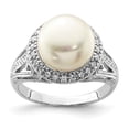 thumbnail image 3 of 925 Sterling Silver 10-11mm White Freshwater Cultured Pearl and Cubic Zirconia Ring Size 8, 3 of 7