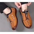 thumbnail image 2 of Lace-up Hollow Out Business Loafers for Men's Round top Low Top Leather Casual Sandal Shoes Slip On Flat Heel Soft Sole Oxfords, 2 of 6