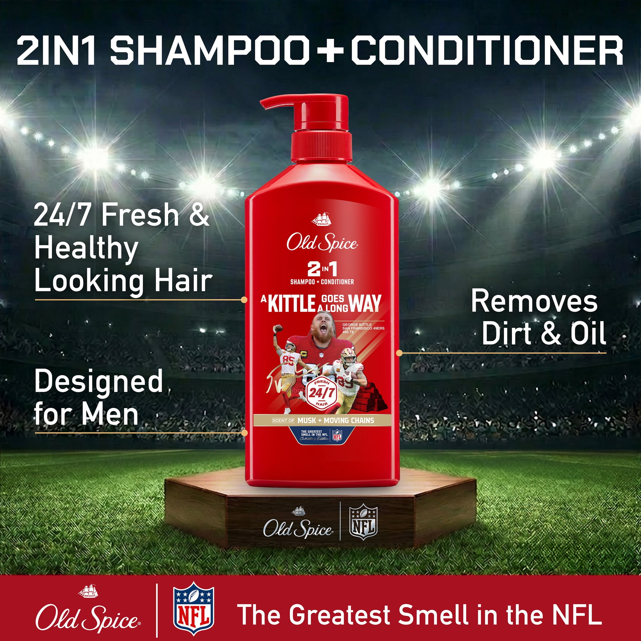 Old Spice 2 in 1 Mens Shampoo and Conditioner, A Kittle Goes A Long Way, NFL Collection, 21.9 fl oz