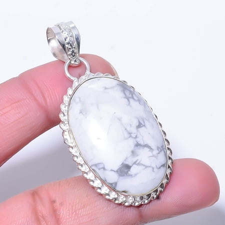Natural White Howlite - United States 925 Sterling Silver Pendant 1.95" P10