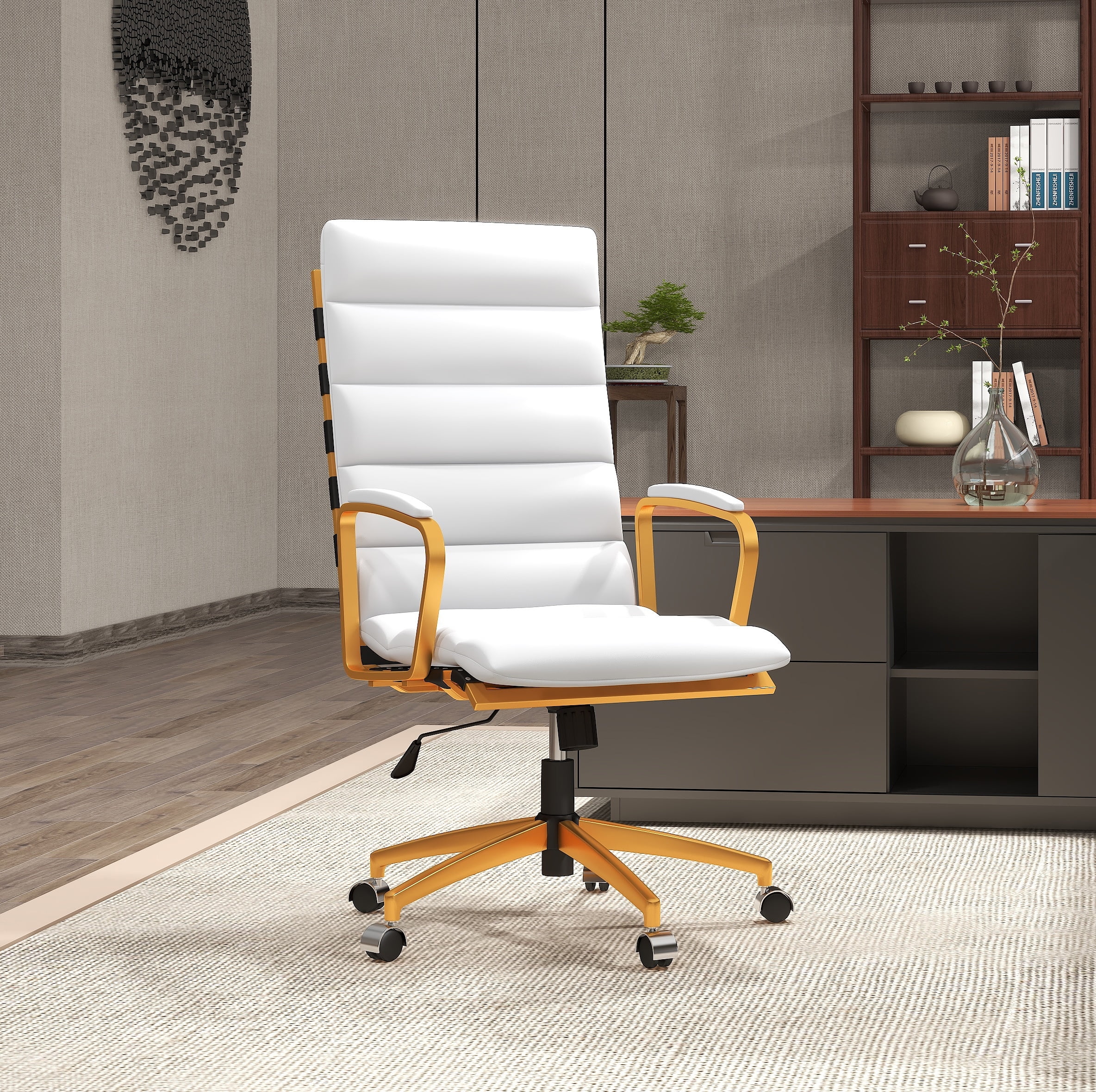 LUXMOD High Back Executive Office Chair with Armrest Adjustable Swivel Chair in Durable Vegan