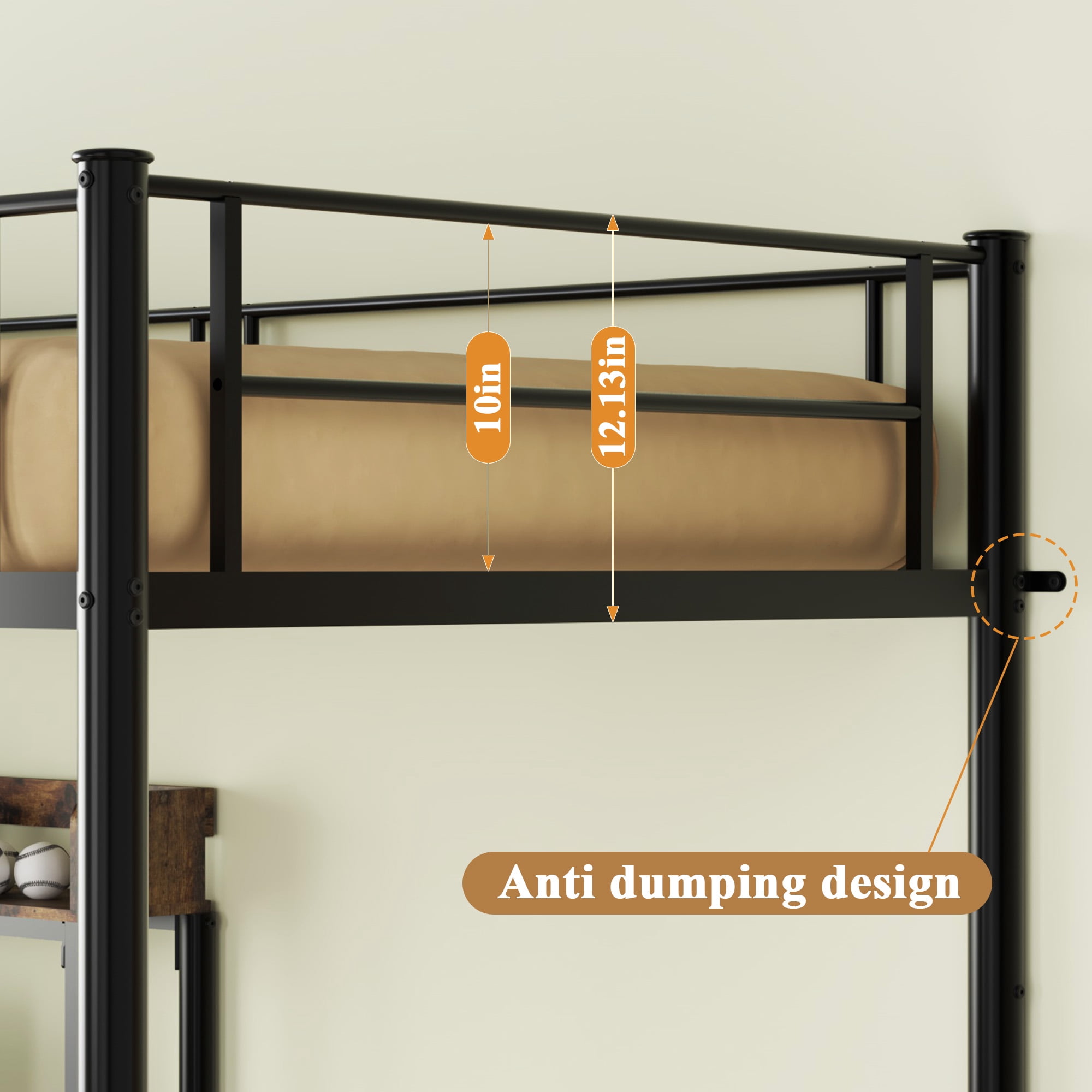 Gewnee Twin Over Twin Szie Metal Bunk Bed with Built-in Desk, Charging Station,Storage Shelves & Bookcase,Space-Saving for Teen,Dorm,Guest Room,No Box Spring Needed.Black
