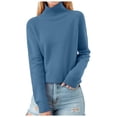 thumbnail image 2 of Women's Turtleneck Sweater Long Sleeve Shirts Fall Trendy Tops Slim Fitted Ribbed Knit Basic Casual Sweater Blue S, 2 of 4