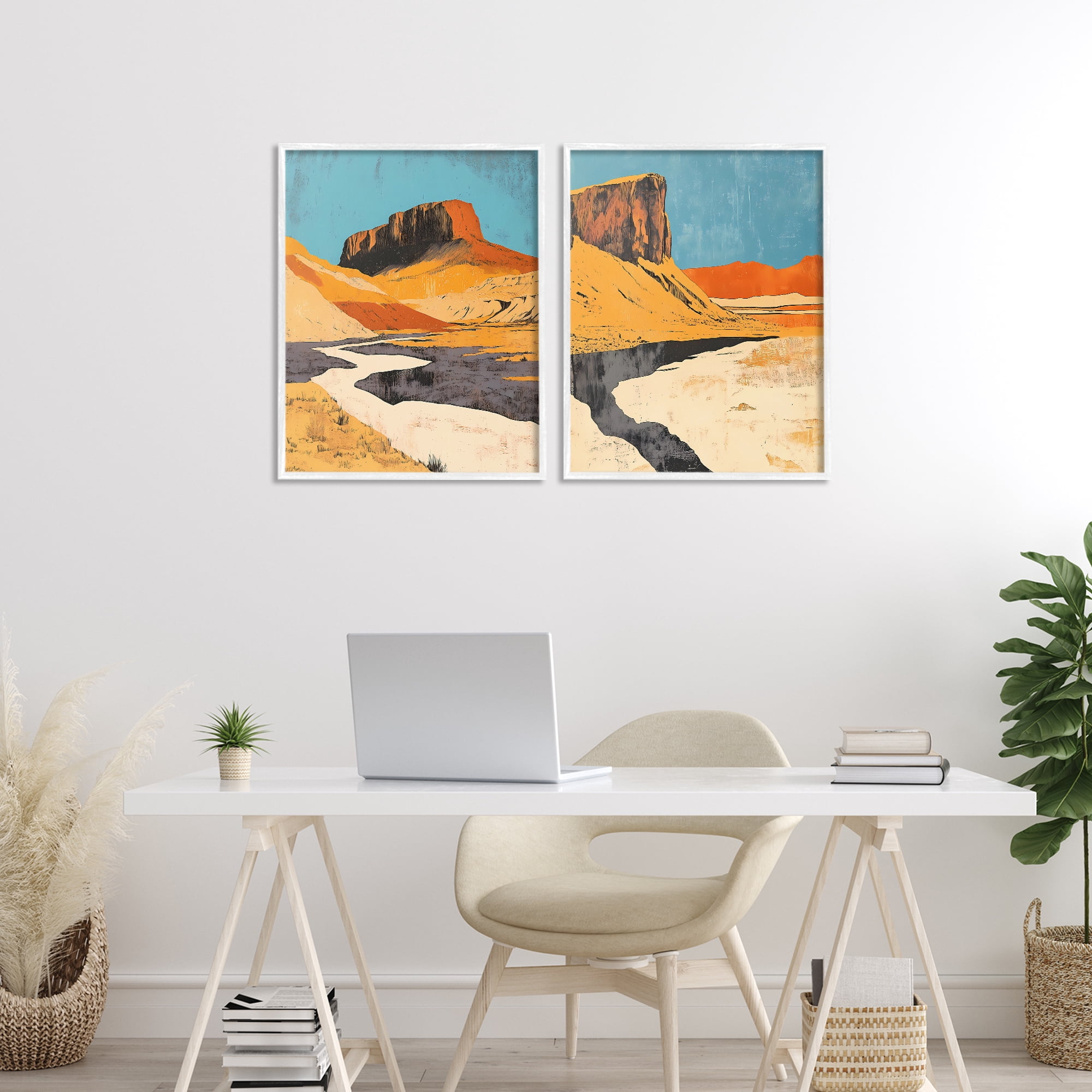 Stupell Industries Desert Canyon Pass 2 Piece White Framed Giclee Art Set, design by Walker Noble