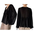 thumbnail image 3 of Lace Tie Front Top for Women Y2k Sheer Chiffon Long Sleeve Bowtie Blouse Flowy Boho Peplum Shirt Black L, 3 of 8
